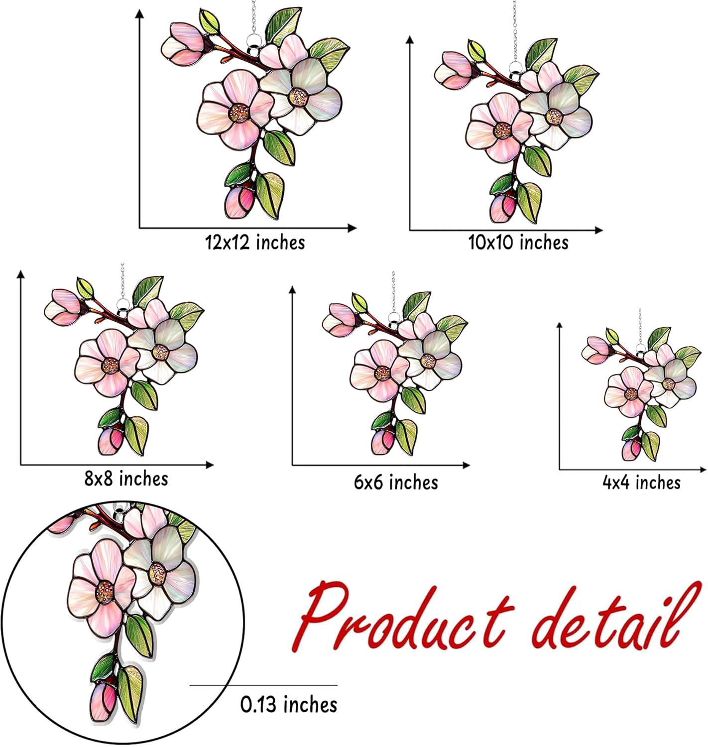 Magnolia Flower Acrylic Suncatcher Stained Glass Effect Window Car Hanging Christmas Ornament Indoor Outdoor Decor Garden Sun Catcher Panel Gifts for Flower Lover for Women Mom Grandma