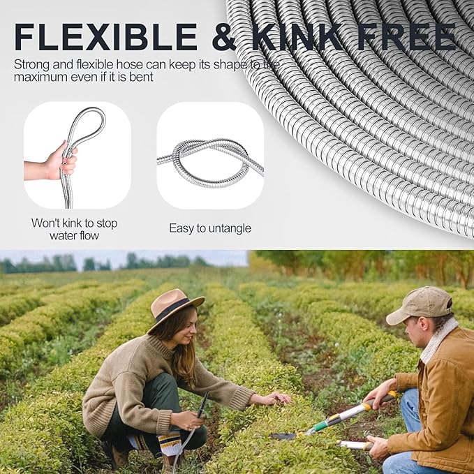 SPECILITE Stainless Steel Garden Water Hose 5 FT, Flexible and Lightweight Pipe, Non-Expandable Heavy Duty Metal Waterhose with Brass Fittings for Reel, Yard, Outdoor, Boat