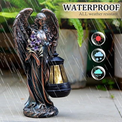 Solar Angel Outdoor Garden Decor Statues – 13.2 inches Solar Outdoor Sculptures for Outside Yard Art Patio Balcony Front Lawn Ornaments Gifts for Mom Grandma Women（Bronze）
