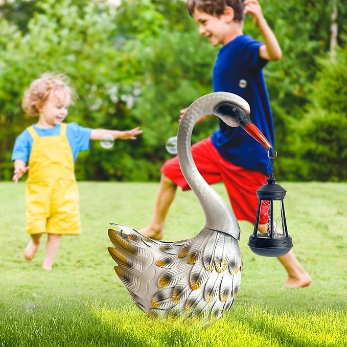 HONGLAND Solar Garden Statue Outdoor Swan Decor Bird Decor Lawn Ornament for Backyard Patio Porch Poolside（White）