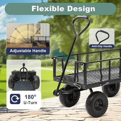Heavy Duty 900 LBS Capacity All-Terrain Steel Utility Cart - 10" Solid 3.5-4" Wheels & Tires with 180° Swivel Handle | Removable Side Panels & Laser-Welded Frame Multi-Surface Garden Wagon