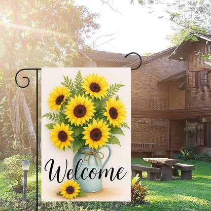 Garden Flags 12x18 Inch Halloween Garden Flag Double-Sided Sunflower Bouquet Welcome Fall Outdoor Yard Sign Porch Lawn Decor Seasonal Autumn Flowers Thanksgiving Decor