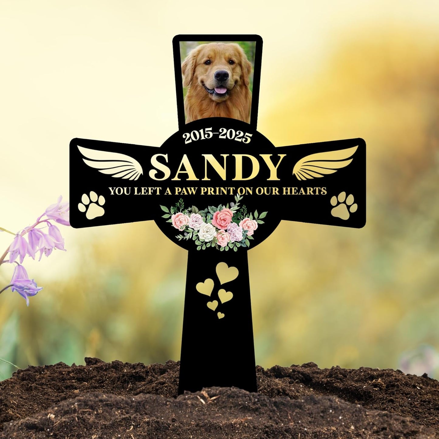 Pet Grave Marker Dog – Custom Dog Tombstones for Graves Outdoor with Name and Date, Dogs Memorial Cross for Graveyard or Garden, Weatherproof Pet Tombstone for Dogs
