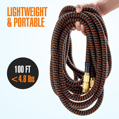 100 ft Expandable Garden Hose, 2025 New Kink Free Flexible Water Hose 100ft with 10 Pattern Spray Nozzle, Leakproof Solid Brass Connectors, Retractable Latex Core, Lightweight Expanding Hose
