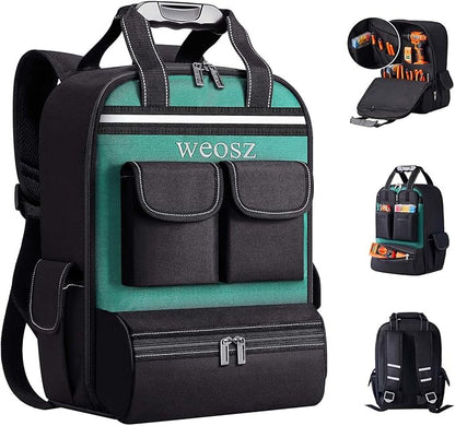 Tool Backpack for Men 18 Inch Heavy Duty Waterproof Multiple Pockets Tool Bag Organizer with Shoulder for Electrician Mechanics HVAC Engineer