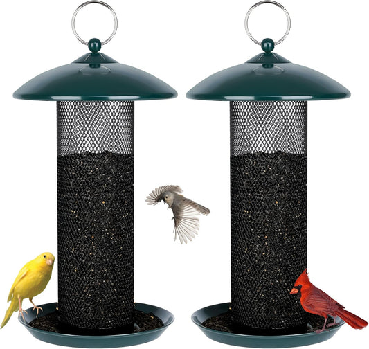 Gtongoko 2 Pack Finch Bird Feeders for Outdoors 2.5 LB Capacity Squirrel Proof Metal Tube Bird Feeders Thistle & Nyjer Seed Hanging Feeder, Green