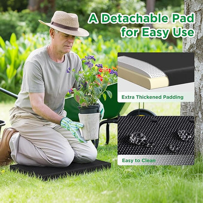 10.8” Wide Garden Kneeler and Seat, Heavy Duty Foldable Gardening Stool with Tool Belt Pouch, Included Thickened Kneeling Pad, Portable Gardening Bench Chair for Seniors & Parents