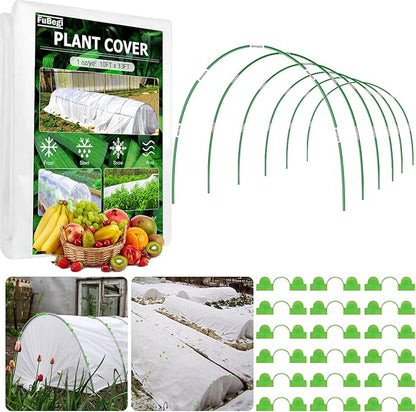Plant Cover Freeze Protection 10x33ft Garden Hoops Kit for Winter, Fabric Floating Row Cover Frost Cloth Outdoor Plant Blanket for Frost Snow Protection, Greenhouse Garden Tunnel Hoops for Raised Beds