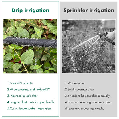 Soaker Hose System 1/2 Inch x 50ft Soaker Hose Kit with 25ft PVC Garden Hose Drip Irrigation Watering Tubing System with Reinforced Fittings Water for Outdoor Garden Yard Lawn Raised Flower Bed Plant