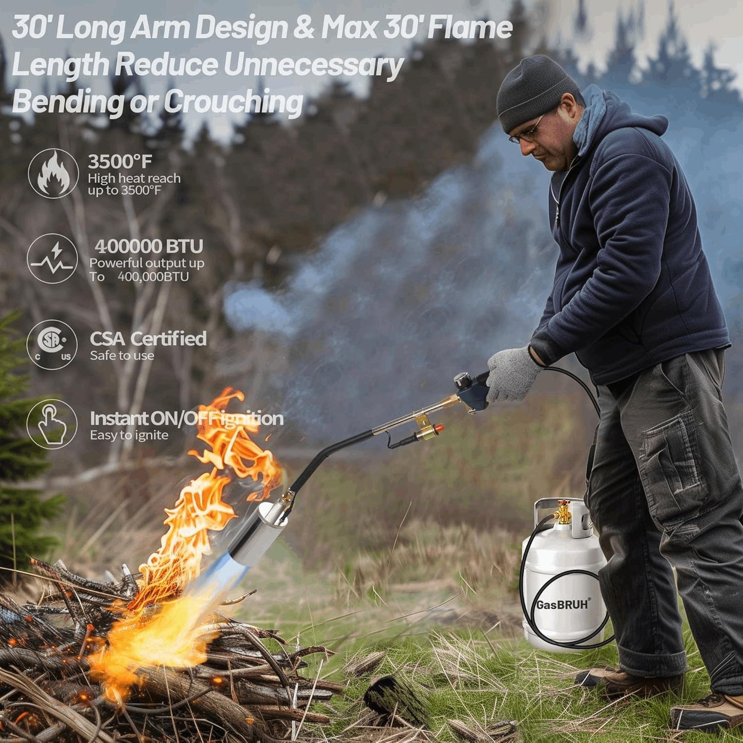 Propane Torch Burner Weed Torch,360,000 BTU Heavy Duty Blow Torch with Turbo Trigger and 10 FT Hose,propane weed burner torch with Igniter,Flame throwe for Weed,Garden,Wood,Charcoal,Ice Snow