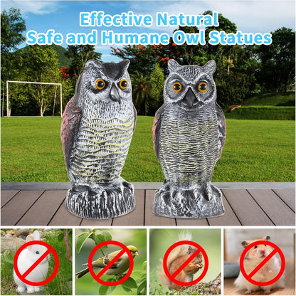 Hedoc 2 Pack Fake Owl Decoys to Scare Birds Away, Great Horned Owl Bird Deterrents, Nature Scarecrow Plastic Pest Repellent, Garden Decor and Yard Decoration for Gardens and Rooftops