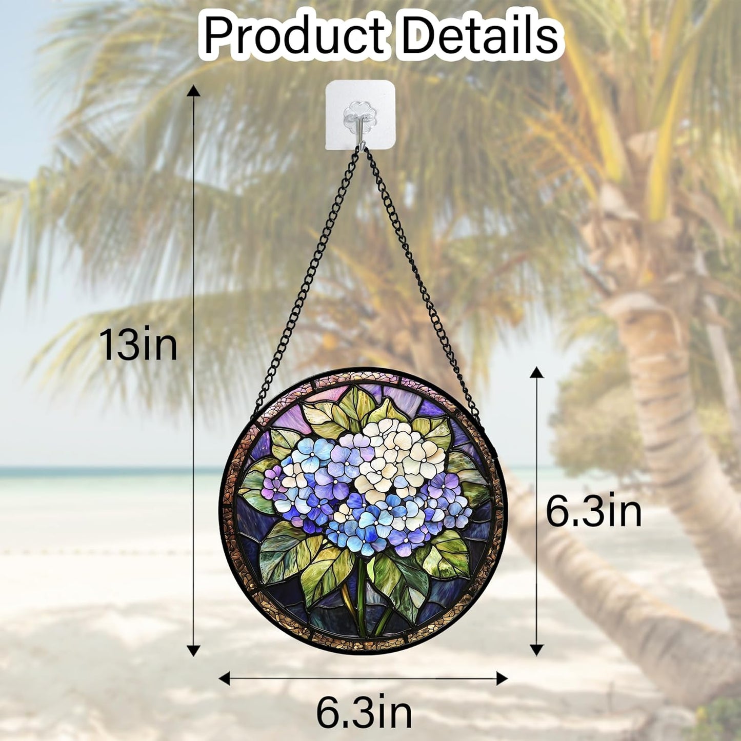 Stained Glass Window Hanging, Hydrangea Flowers Sun Catchers Diamond Glass Panel Hangings Plant Suncatcher Decor for Birthday for Women, Men, Wife, Aunt, and Mom 6.3 in
