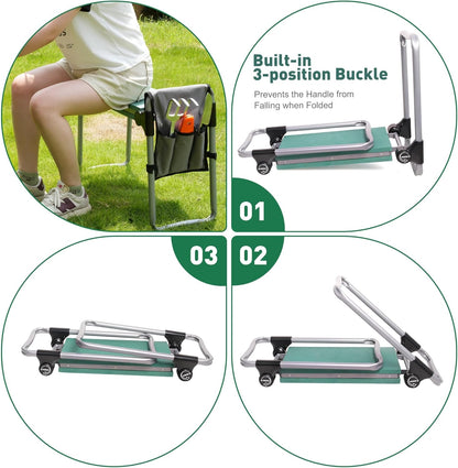 2023 Garden Kneeler and Seat Bench Workseat Folding Gardening Bench with 8" Upgrade Widen EVA Foam Kneeling Pad and Detachable Tool Pouch 2 in 1 Portable Gardening Stools for Back Yard Outdoor Fishing
