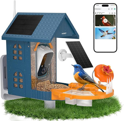 Smart Bird Feeder with Camera Outdoor Birdhouse:AI Identifies 11000+ Species, Features 2K 3MP HD Quality and Arrived Alerts Function,Powered by Dual Solar Panels,Gifts for Bird Lovers, Mom Dad