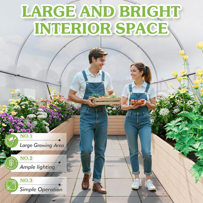 Greesum Walk-in Greenhouse for Outside Heavy Duty, Green House with Zippered Screen Doors & 6 Screen Windows for Winter, Ideal for Plant Protection and Growth, White