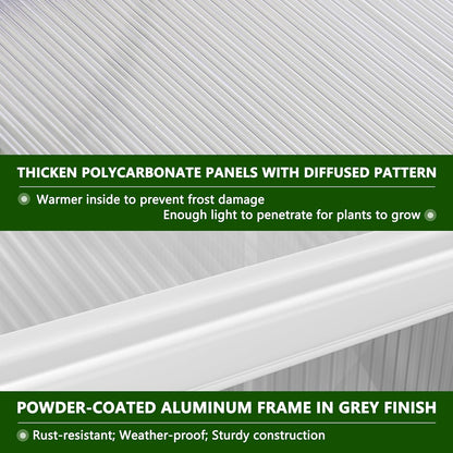 BlueWish 6x12FT Greenhouse for Outdoors, Aluminum Heavy Duty Greenhouse Kit with Lockable Door, 4MM Thickness Polycarbonate, Upgraded Rivet Structure Walk-in Green House for Garden, White