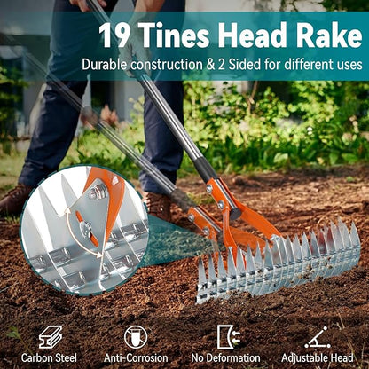 Thatch Rake for Lawns, Yofidra 15" Heavy Duty Metal Dethatcher Rake with 5FT Handle, 70’’ Adjustable Manual Thatcher with 19-Tine for Lawn Loosening Soil, Yard and Removing Dead Grass
