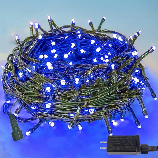 75.8 FT 200 LED Blue Christmas String Lights Outdoor & Indoor, Timer & Memory Function & 8 Modes, Extendable Ultra Bright Green Wire Mini Twinkle Lights for Xmas Tree Patio Holiday Party Garden Decor