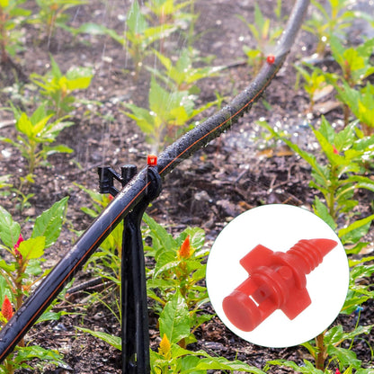 50-Pack Misting Nozzles, 360 Degree Irrigation Emitter Sprinklers for Garden/Plant/Lawn Water Irrigation System Barbed Refraction Atomizing Dripper [Red]