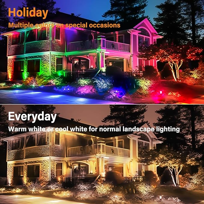 Halloween Christmas Spotlight Outdoor RGBW Low Voltage Landscape Lights, 12V-24V Color Changing Landscape Lights with Remote Control Landscape Spotlights for Garden Yard Path Tree Decorative (6 Pack)