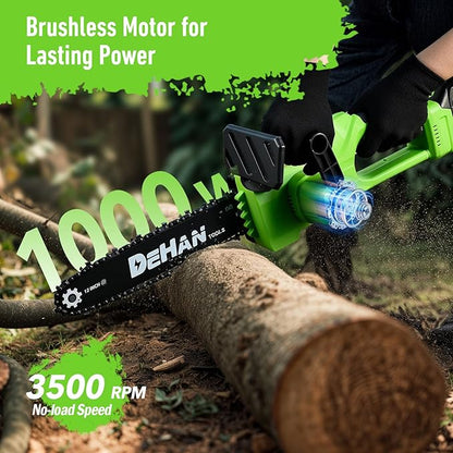 12-Inch Brushless Chainsaw, Cordless Chain saw,1000W Motor with 2 × 4.0Ah Batteries & 2 Guide Bars, 3 Chains, Lightweight Handheld Saw for Tree Trimming, Wood Cutting, Pruning