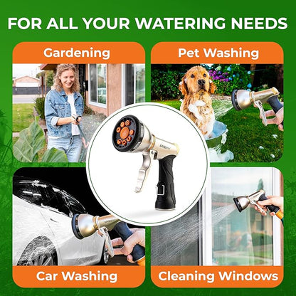 Durable Heavy Duty Garden Hose Nozzle - 9 Spray Patterns & 5 Extra washers - High-Pressure Water Hose Nozzle, Easy to Use for Watering Plants, Dog Wash