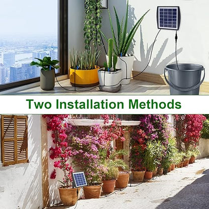 RISINGUP Solar Drip Irrigation System with Timer, Programmable Smart Watering with 2200mAh Battery, Automatic Plants Watering System for 15 Potted Plants Outdoor Garden, Patio, Balcony, Greenhouse