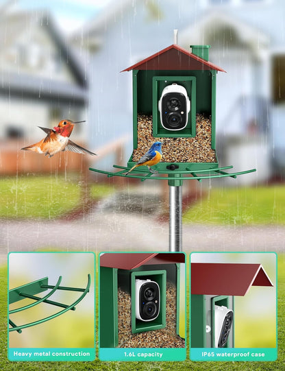 Osoeri Bird Feeder with Camera, Camera Bird Feeder for Outside, Solar-Powered, Smart AI Identify Birds, Auto Capture Video & Instant Arrival Alert, Ideal Gift for Family and Birdlover