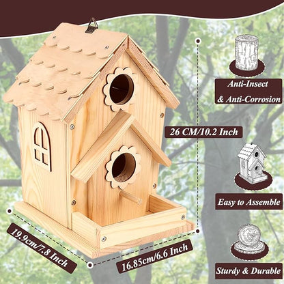 DIY Birdhouse Kit for Kids and Adults - Wooden Bird House Kit with Paint, Brushes, Glue, and Hanging Twine for a Hanging Birdhouse - Ideal Gift for Garden and Courtyard Outdoor Decor