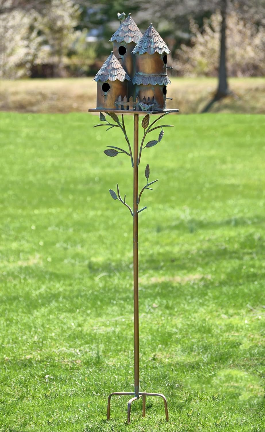 Large Copper Colored Multi-Birdhouse Stakes, Room for 4 Bird Families in Each ASIN: B09QHC67VL (Cylinders with Fence)