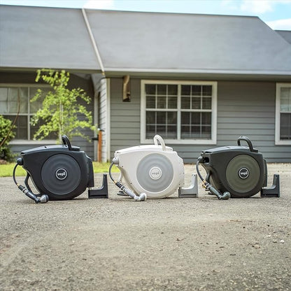 Garden Hose Reel Retractable 1/2" x 130ft Wall Mounted Hose Reel Automatic Rewind, Any Length Lock with 9 Patterns Sprayer Nozzle, Quick Connector and Adjustable shot Nozzle-Seaweed Green