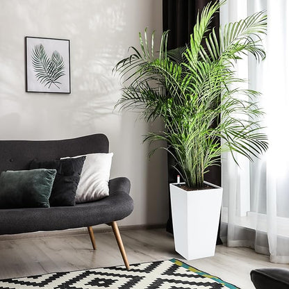 GarveeLife 16 in Tall Planters Set of 2, Outdoor＆Indoor Black Planter Pots, High Front Porch Planter Pots with Drainage Holes＆Water Level Monitor＆Inner Bucket, Automatic Watering,White