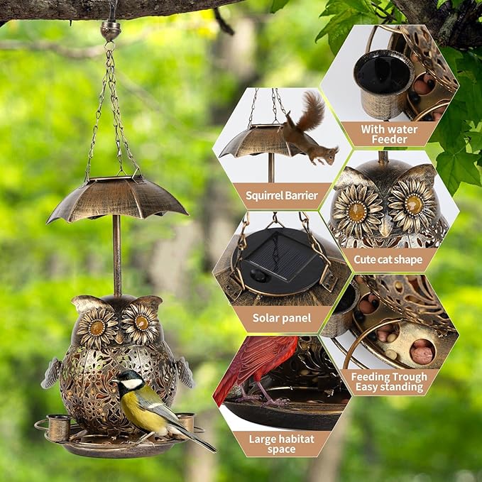 ZQMHJTSolar Bird Feeder,Squirrel Proof Bird feeders for Outdoors,Suitable for attracting Wild Birds Outdoors and Decorating Gardens