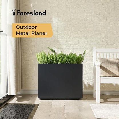 Tall & Long Metal Divider Planter 30W x 11D x 24H, Easy 5-Min Assembly, Outdoor Span Rectangular Planter Box with with Middle Shelf & Adjustable Feet, Versatile for Garden, Yard and Patio, Black