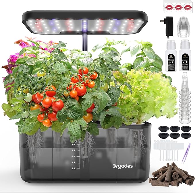 8-Pod Hydroponics Growing System Translucent Indoor Herb Garden with LED Grow Light Smart Quiet Pump Plant Germination Kit for Hydroponic Herbs, Vegetables, Lettuce Harvest on Countertop