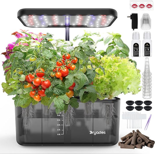 8-Pod Hydroponics Growing System Translucent Indoor Herb Garden with LED Grow Light Smart Quiet Pump Plant Germination Kit for Hydroponic Herbs, Vegetables, Lettuce Harvest on Countertop