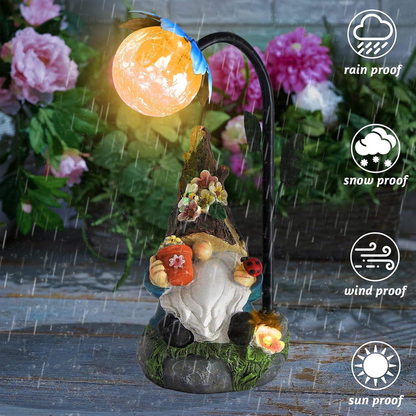Garden Gnomes Statue Decor, 9.4'' Resin Gnome Figurine with Colorful Gradent Solar LED Lights,Outdoor Decorations for Patio Yard Lawn Porch,Ornament(Blue)