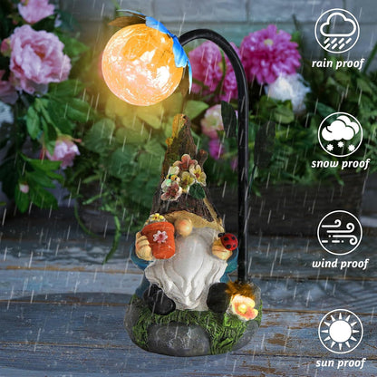 Garden Gnomes Statue Decor, 9.4'' Resin Gnome Figurine with Colorful Gradent Solar LED Lights,Outdoor Decorations for Patio Yard Lawn Porch,Ornament(Blue)