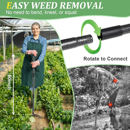 60” Stand Up Weed Puller Tool with Long Handle Reinforced 4-Claw Metal Head Manual Weeders Picker for Removing Dandelion Crabgrass from Garden Yard Lawn Without Bending or Kneeling