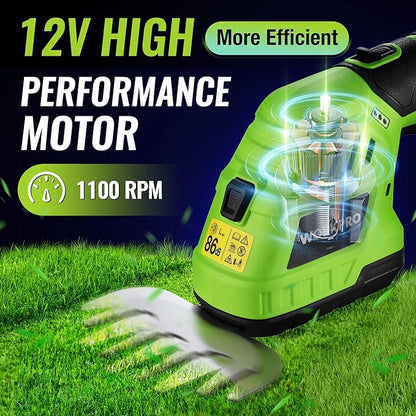 WORKPRO 12V Cordless Grass Shear & Shrubbery Trimmer - 2 in 1 Handheld Hedge Trimmer, Electric Grass Cutter with 2.0Ah Rechargeable Lithium-Ion Battery & 1 Hour Fast Charger