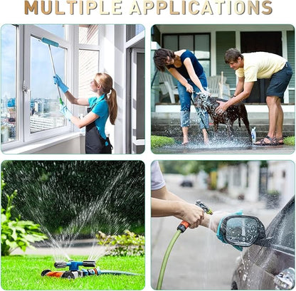 Dalmbox Garden Hose Splitter 2 Way With Long Handle, Garden Hose Adapter with 2 Pcs Garden Hose Coiled Spring Protectors and 6 Rubber Washers