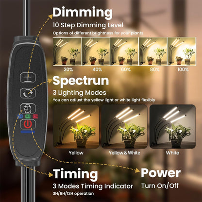 bseah Grow Light for Indoor Plants, Full Spectrum Plant Grow Lamp with 3/9/12H Timer, ON & Off, Clip-On Desk for Seed Starting 2 Pack