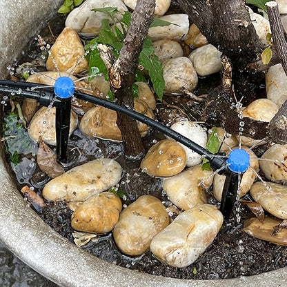 100PCS Drip Irrigation Emitters, Kalolary Adjustable 360 Degree Water Flow Drippers Emitters for 1/4" Drip Irrigation System Tubing, Garden Irrigation Drippers for House Garden Flower beds(Blue)