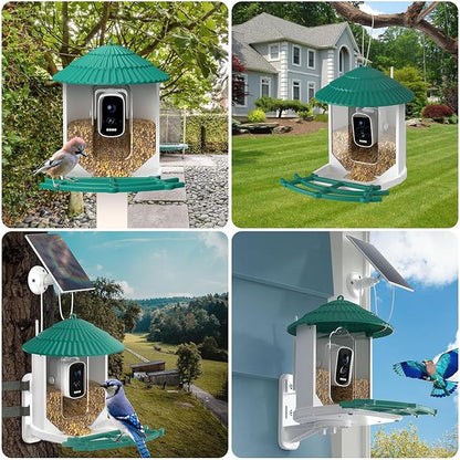 Bird Feeders for Outdoors, Smart Bird Feeder with Camera Solar Powered, AI Species Identification, 3K Video Live Stream Camera, 5Mp HD Night Vision, Instant Arrival Alerts (Light Green)