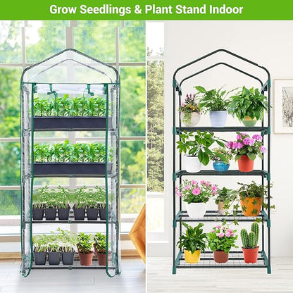 Mini Greenhouse for Outdoors Indoor: Ohuhu Small Green House with 4 Tier Shelves, Portable Plastic Greenhouses with Heavy Duty Transparent PVC Cover for Winter Garden Patio Backyard Porch Balcony