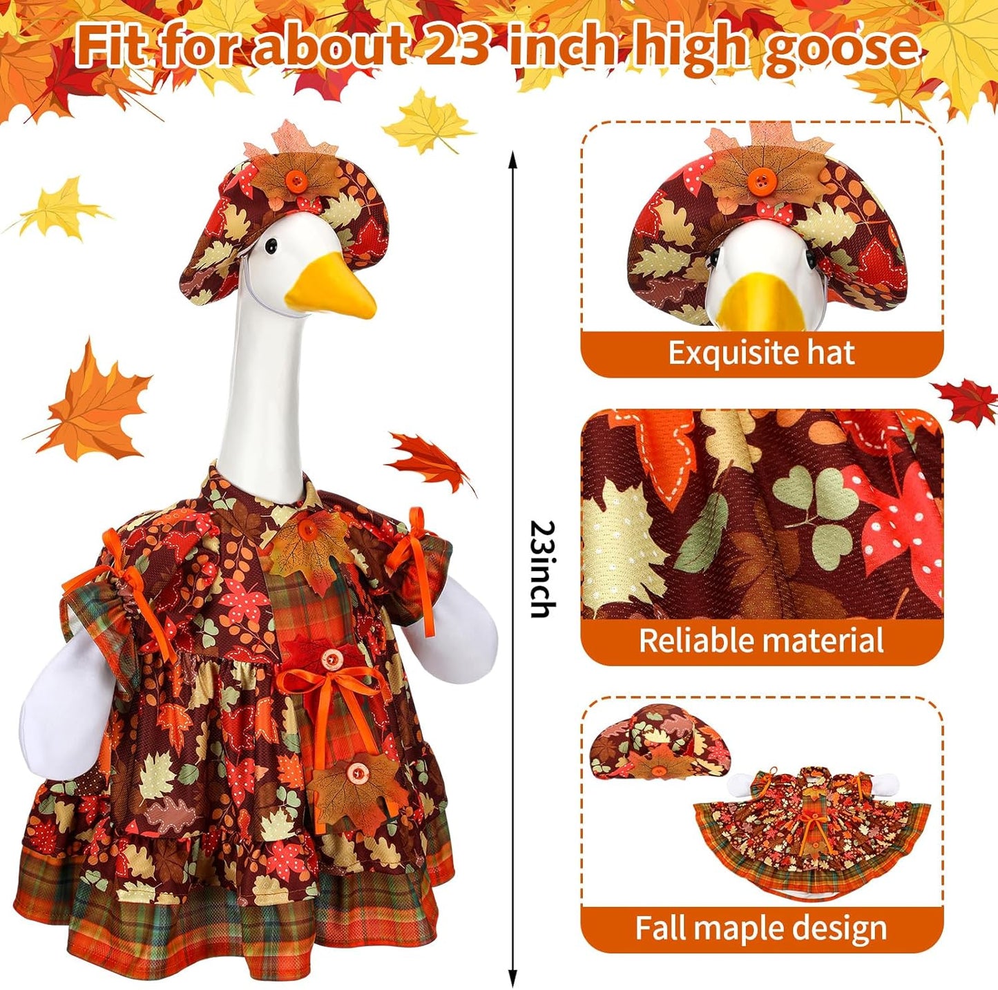 Suzile Thanksgiving Porch Goose Outfit Fall Maple Goose Clothes for 23 Inch Cement or Plastic Geese Costume Dress for Yard Lawn Outdoor Garden Patio Duck Statue Autumn Party Xmas Holiday Decor