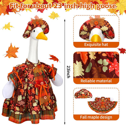Suzile Thanksgiving Porch Goose Outfit Fall Maple Goose Clothes for 23 Inch Cement or Plastic Geese Costume Dress for Yard Lawn Outdoor Garden Patio Duck Statue Autumn Party Xmas Holiday Decor