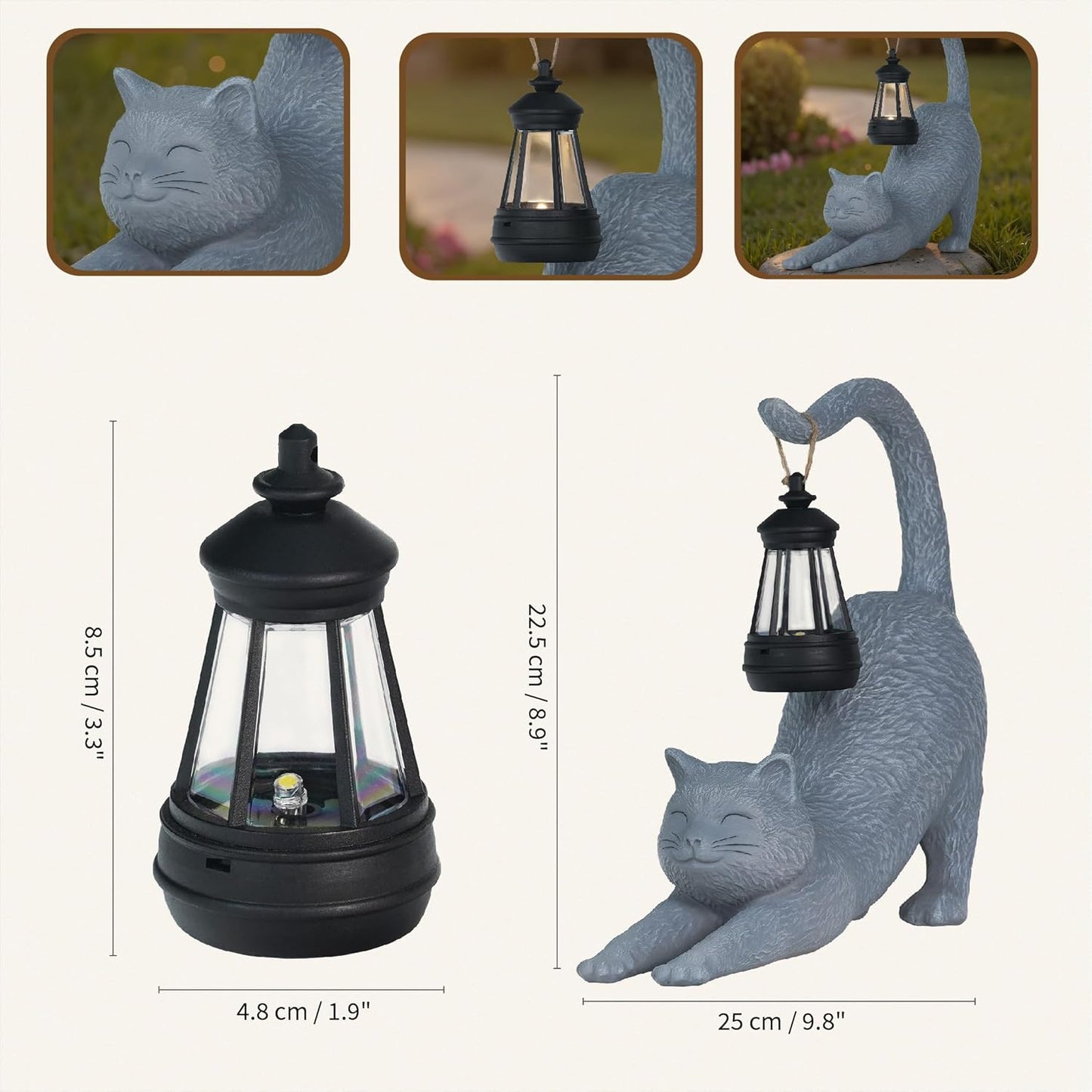 Solar Garden Statues Cat Figurine, Solar Yard Decorations Lawn Ornaments Yard Art Porch Patio Balcony, Cute Housewarming Gifts and Cute Birthday Gifts for Women Mom Grandma