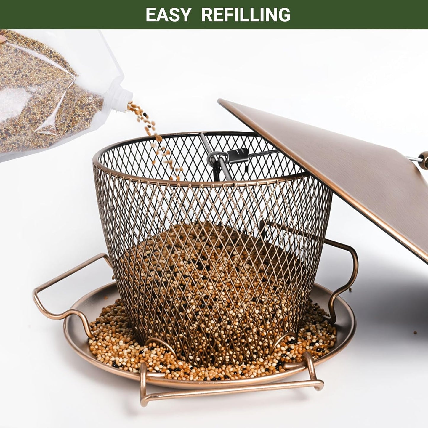 Metal Bird Feeder for Outdoors Hanging, Large Roof Bird Feeders for Cardinal, 3LB Wild Birdfeeder Squirrel Proof for Outside