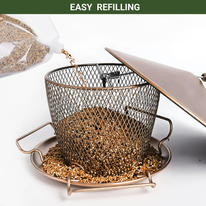 Metal Bird Feeder for Outdoors Hanging, Large Roof Bird Feeders for Cardinal, 3LB Wild Birdfeeder Squirrel Proof for Outside